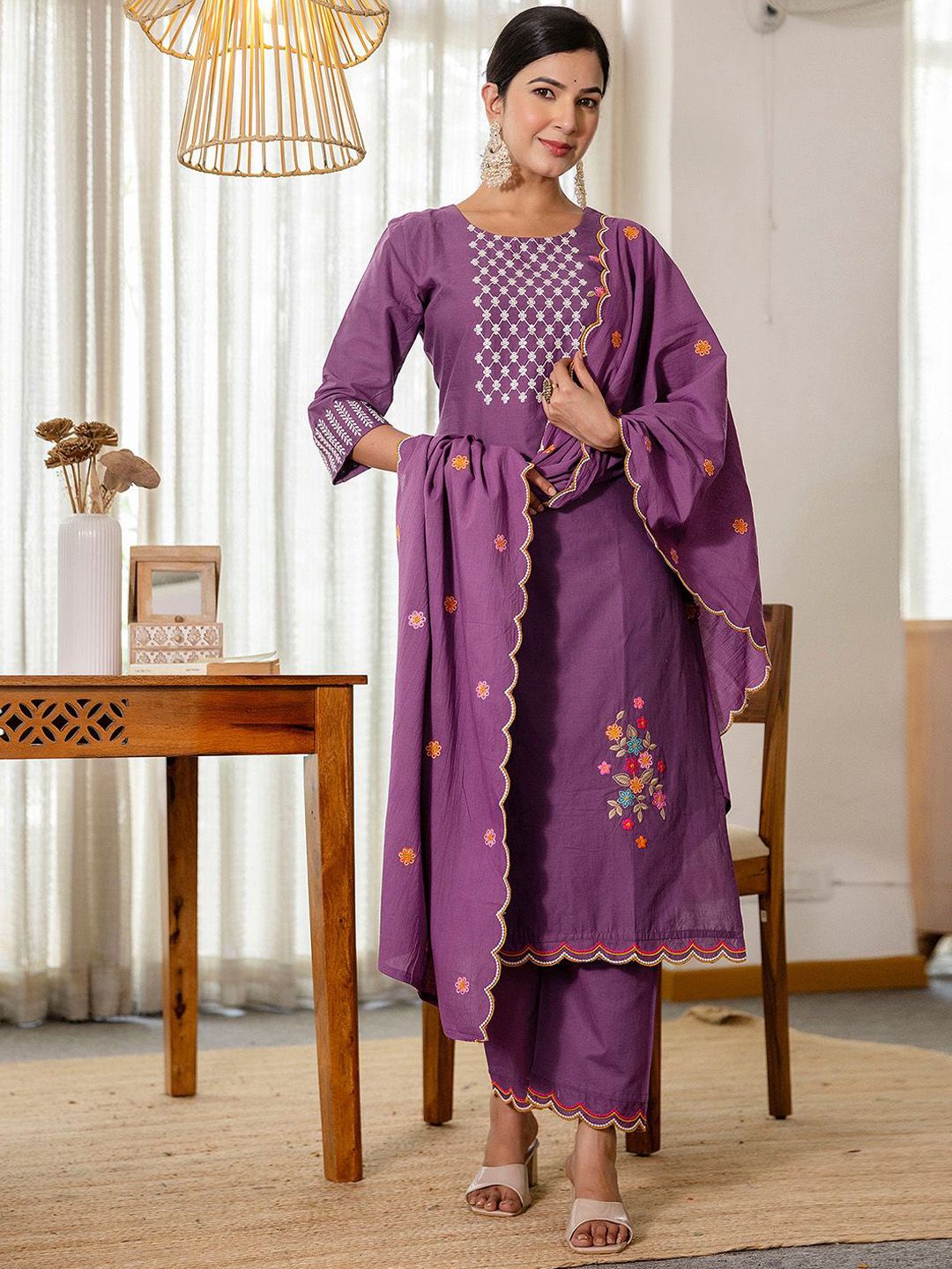 SANISA Women Ethnic Motifs Embroidered Regular Sequinned Kurta with Trousers & With Dupatta-picture-35