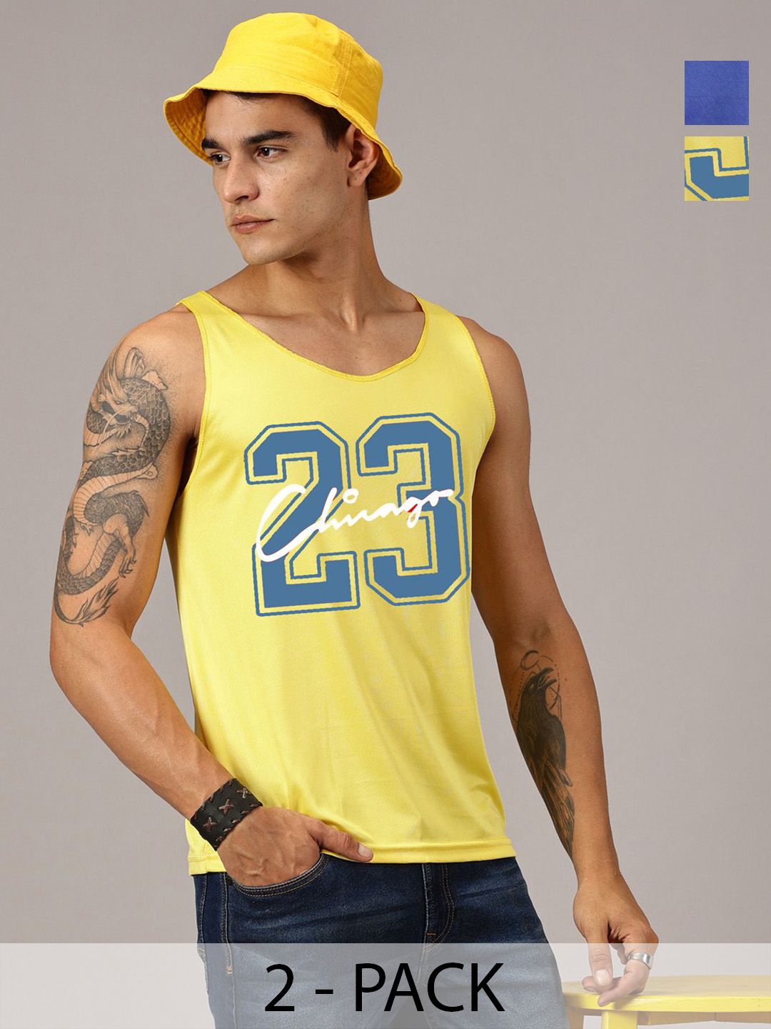 Rodzen Pack Of 2 Printed Round Neck Sleeveless Basic Innerwear Vests-picture-46