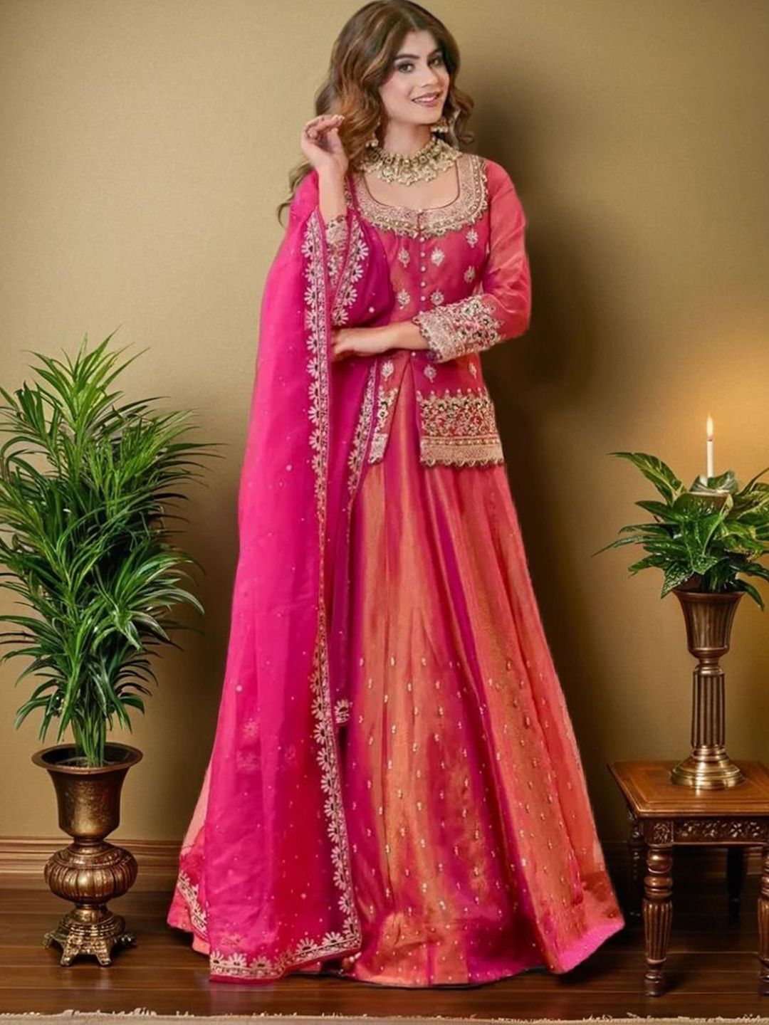 Brulry Embroidered Beads and Stones Ready to Wear Lehenga & Blouse With Dupatta