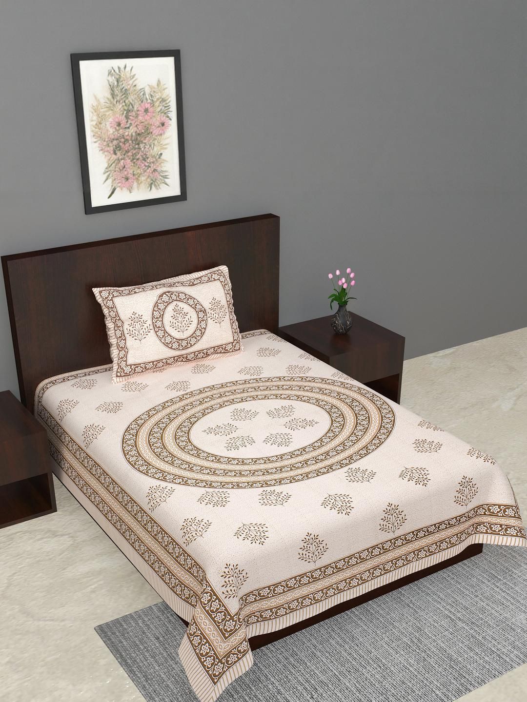 Salgia Jaipuri Printed Single Bedsheet with Pillow Covers-image-34