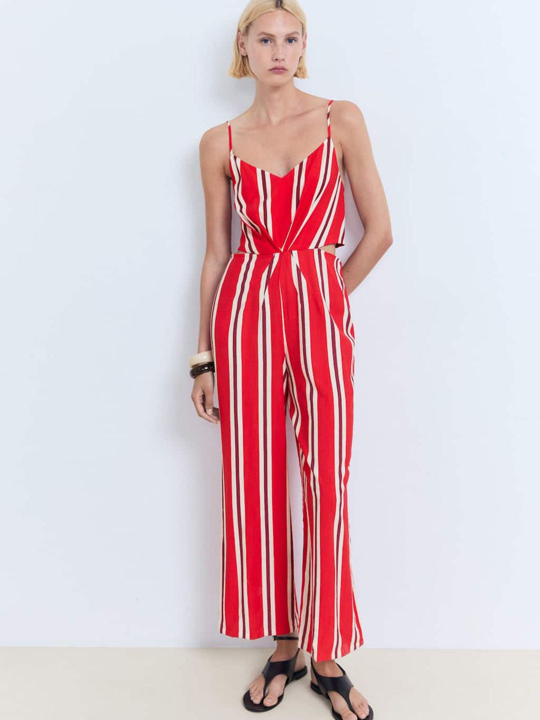 MANGO Striped Shoulder Straps Cut-Out Detail Jumpsuit-picture-21