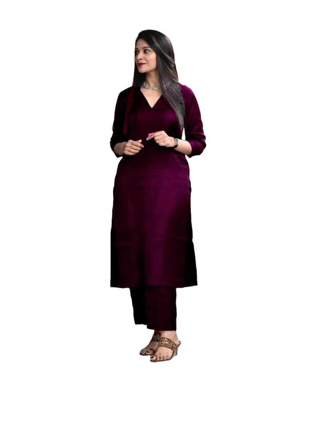 TRY LUCK FASHION Burgundy Viscose Rayon Kurta Sets