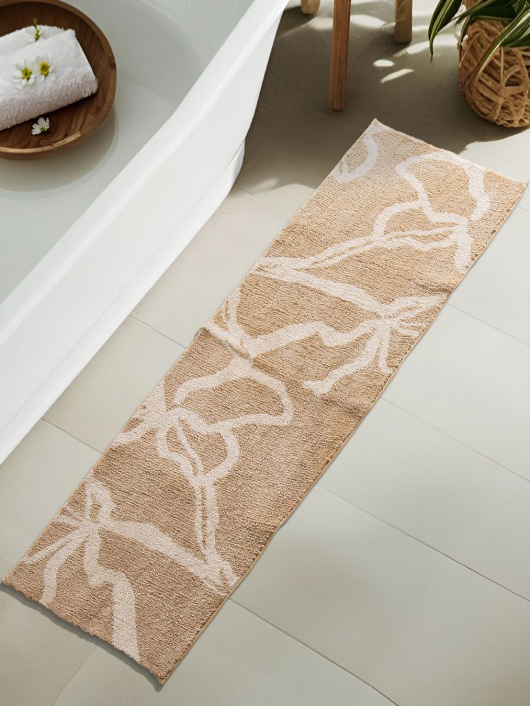 Home Centre Nova Natural Tranquil Oasis Beige & White Printed 1902 GSM Anti-Slip Bath Rugs-picture-20