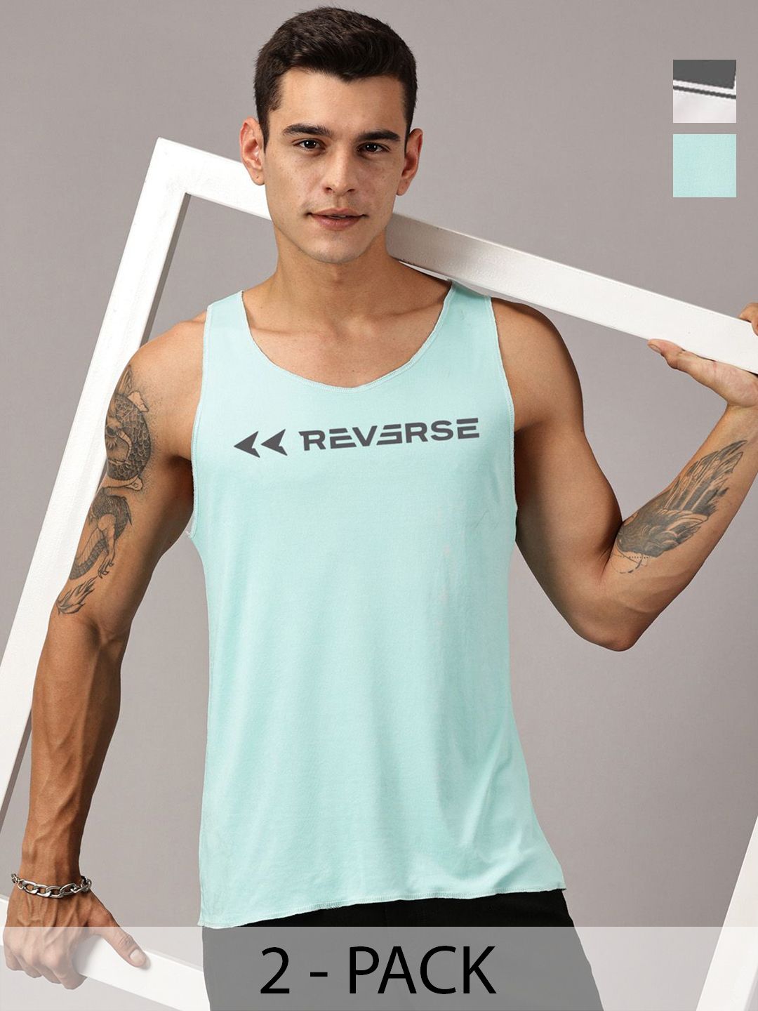 Rodzen Pack Of 2 Printed Round Neck Sleeveless Basic Innerwear Vests-picture-27