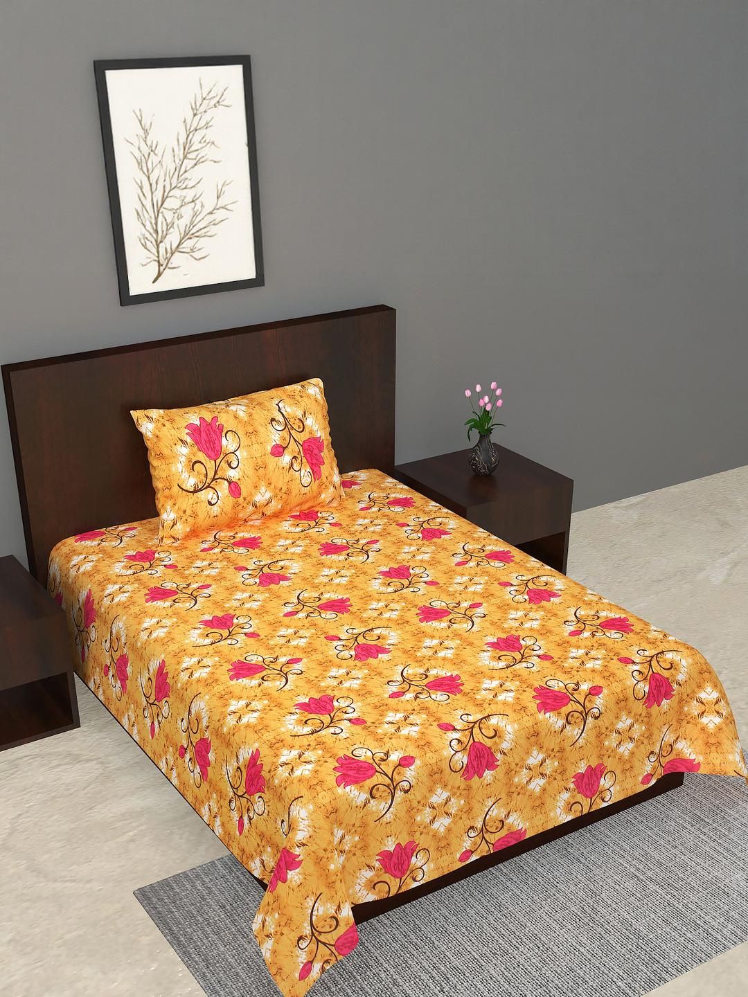 Salgia Printed Single Bedsheet with Pillow Covers-image-4