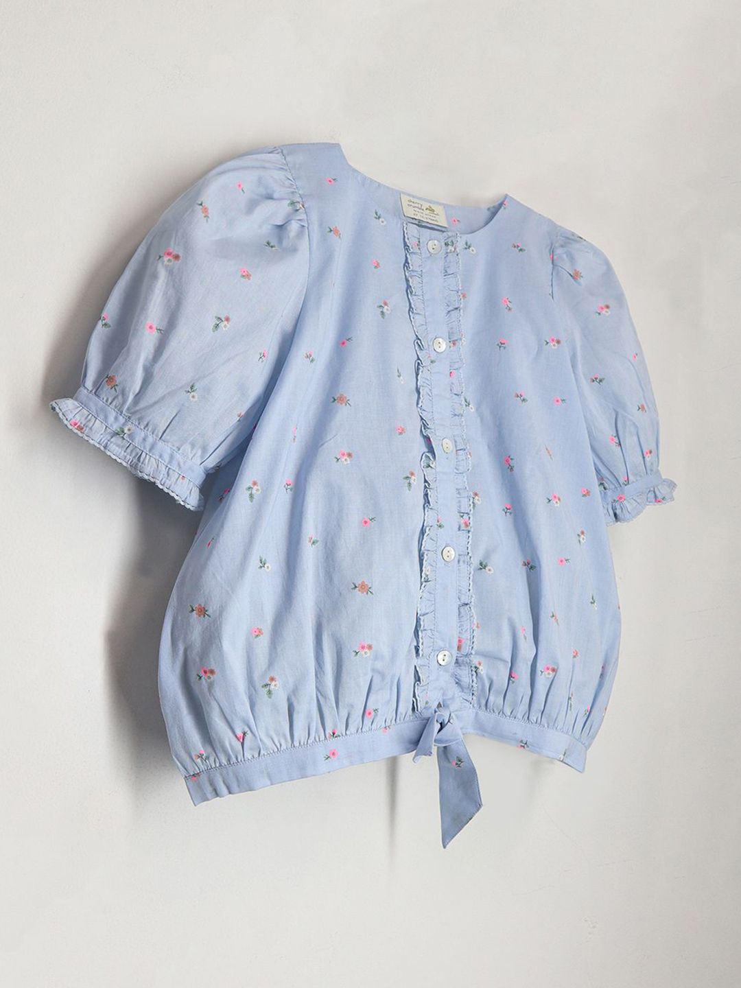 Cherry Crumble Girls Floral Print Puff Sleeve Cotton Blouson Top-image-8