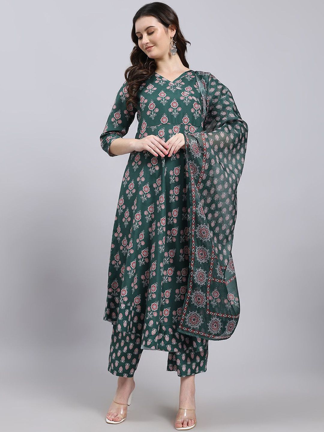 THE FAB FACTORY Women Ethnic Motifs Printed Regular Kurta with Palazzos & With Dupatta