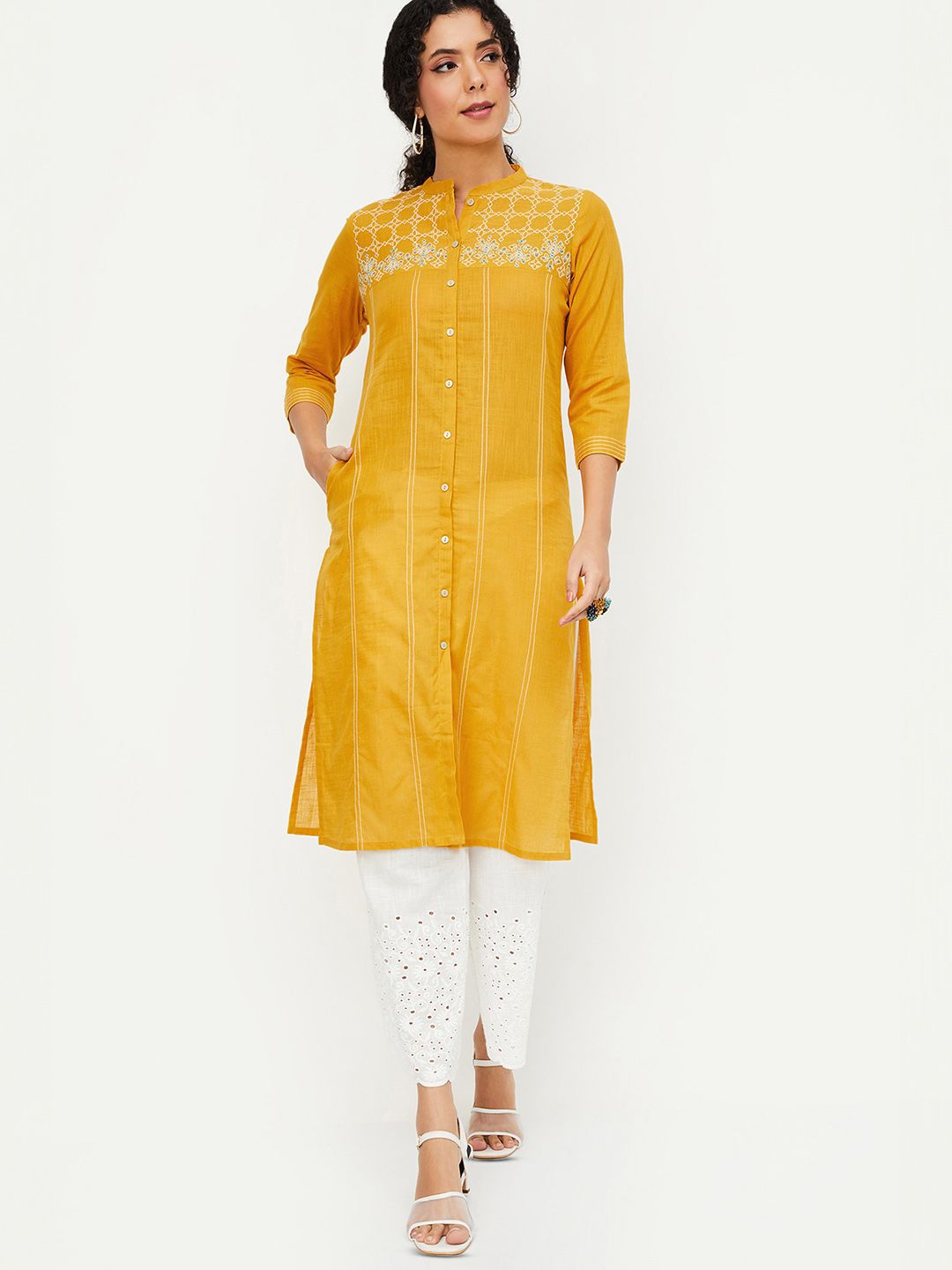 max Floral Embroidered Mandarin Collar Thread Work Straight Kurta-picture-37