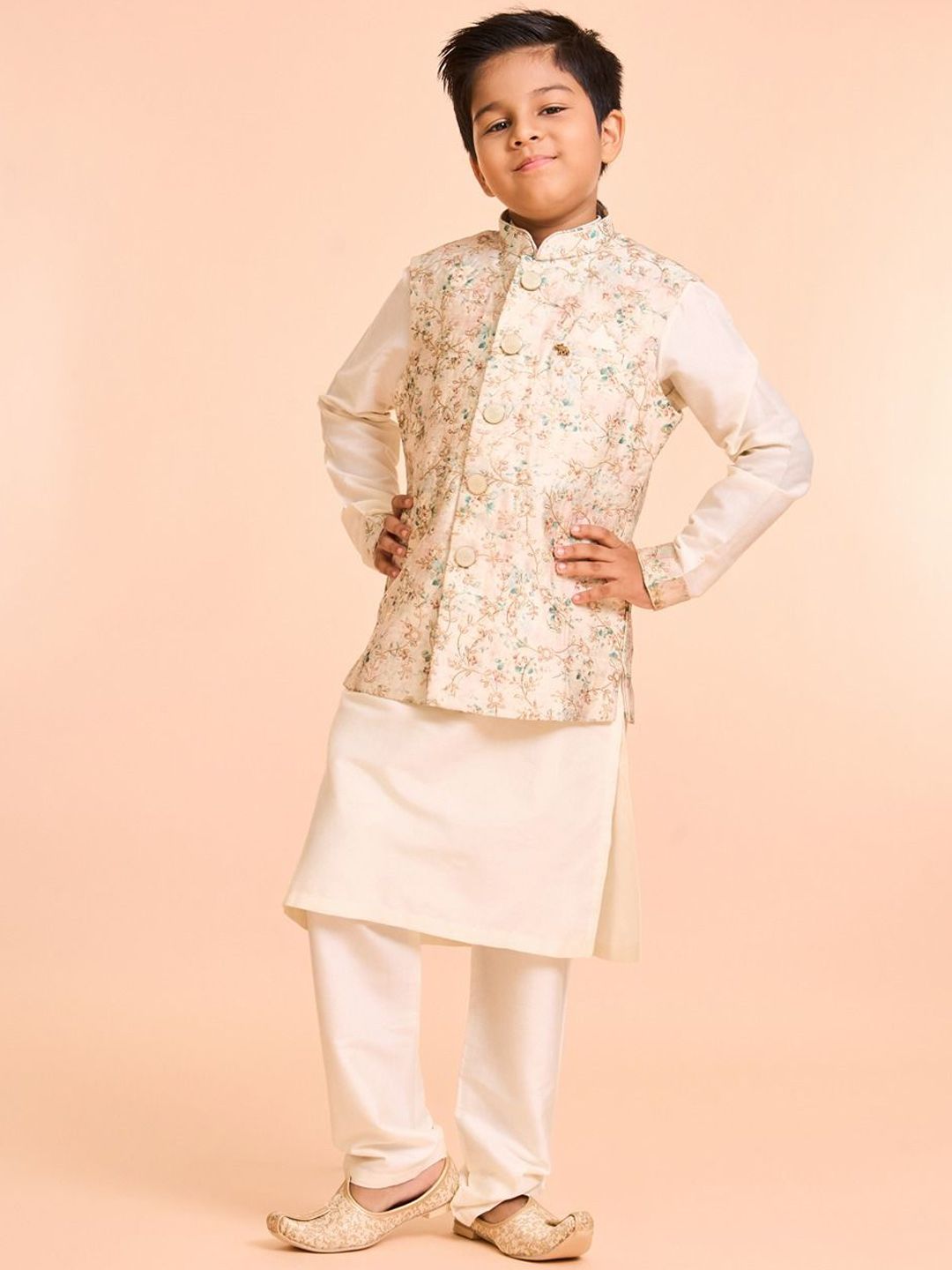 Manyavar Boys Floral Printed Kurta with Pyjama & Nehru Jacket-picture-25
