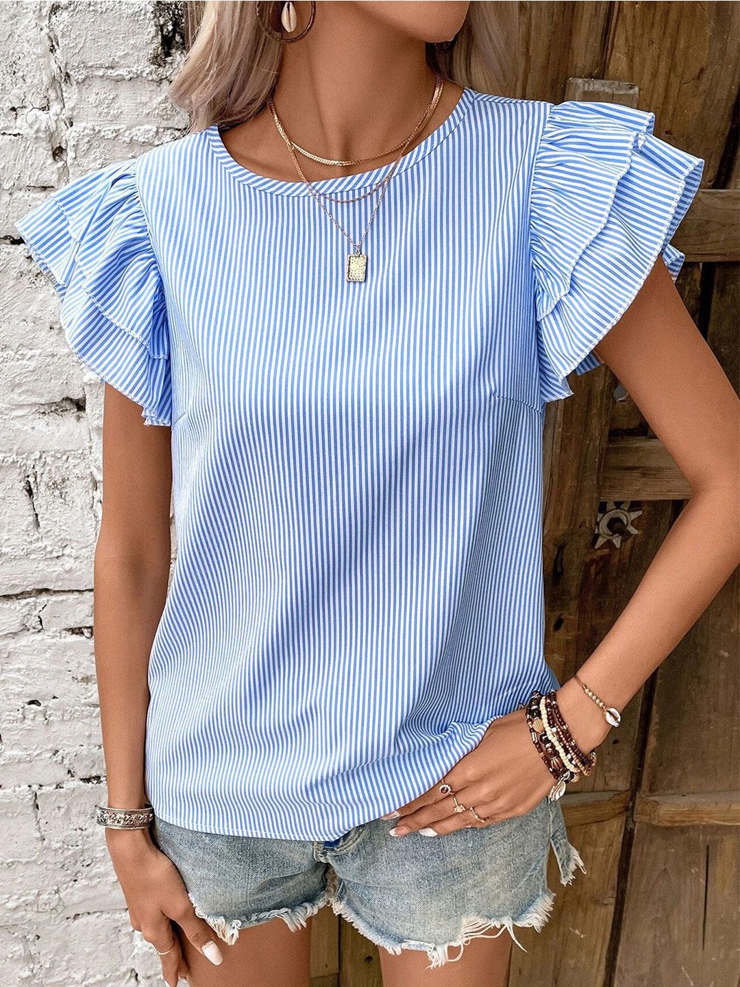 StyleCast x Revolte Striped Flutter Sleeve Top-picture-33