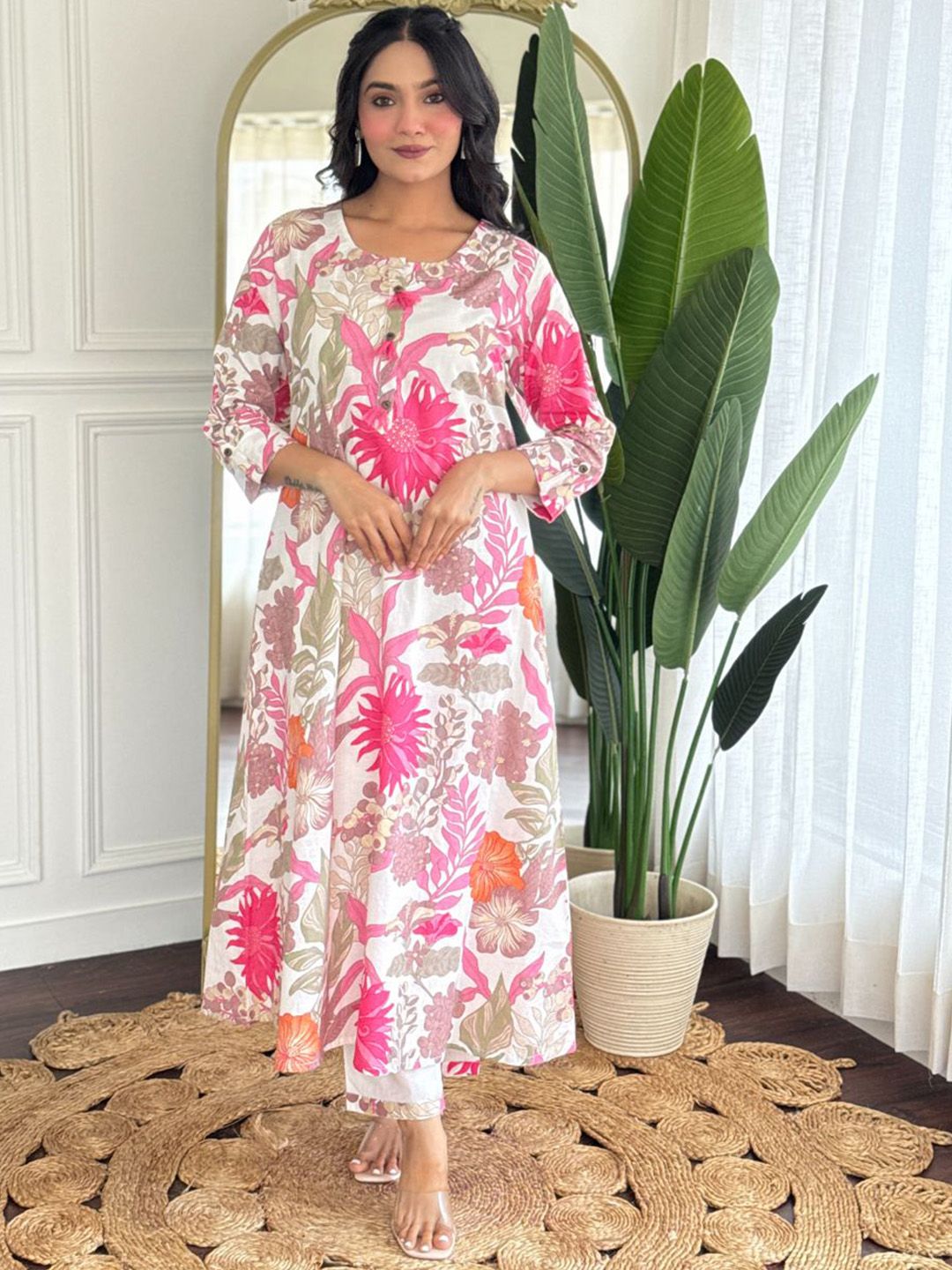 SIJOPA Women Floral Printed Cotton Kurta with Trousers-picture-34