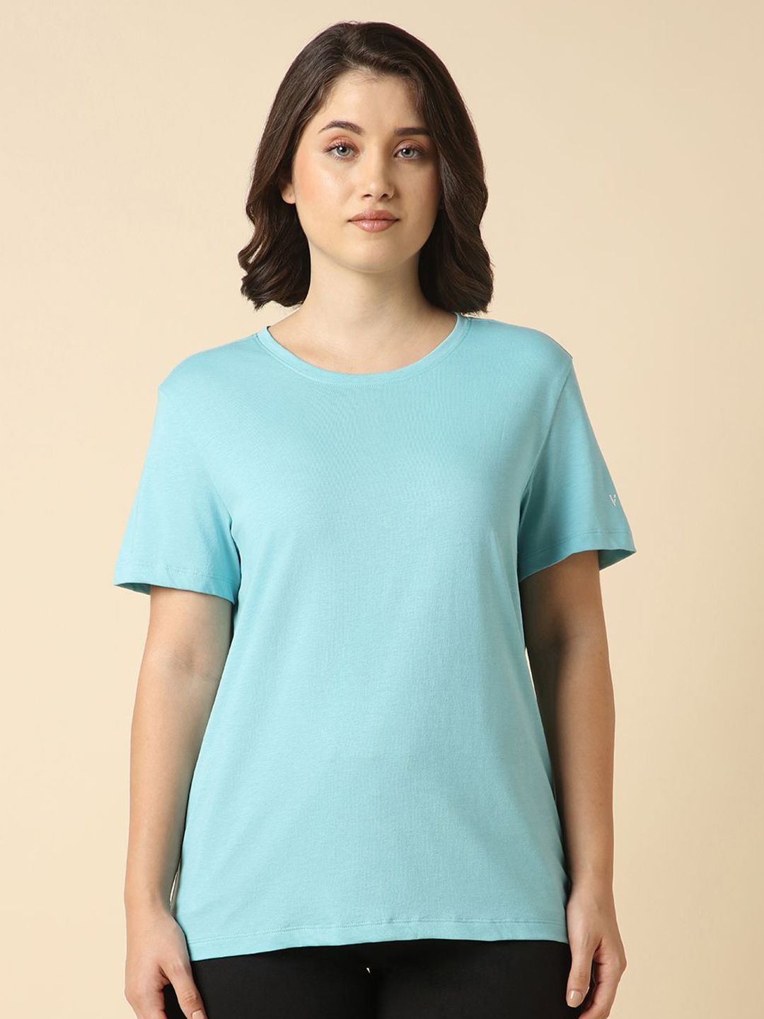 Van Heusen Women Solid Round Neck Pure Cotton Relaxed Fit T-shirt-picture-31