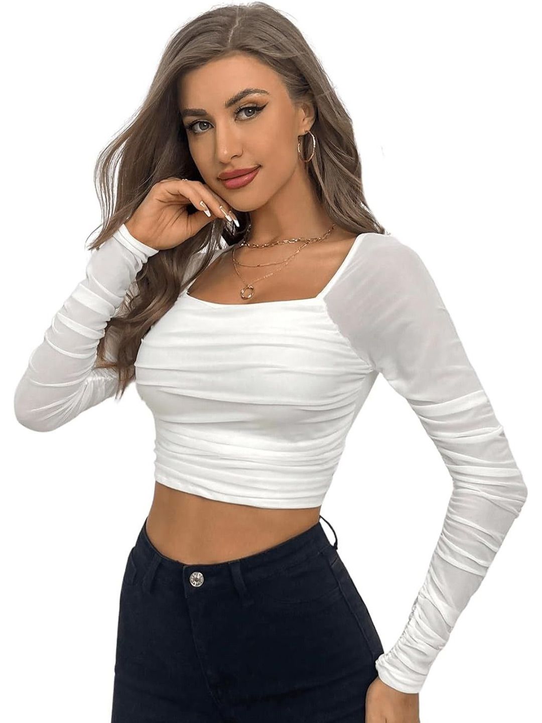clobug Women Square Neck Crop Long Sleeves Top-picture-26