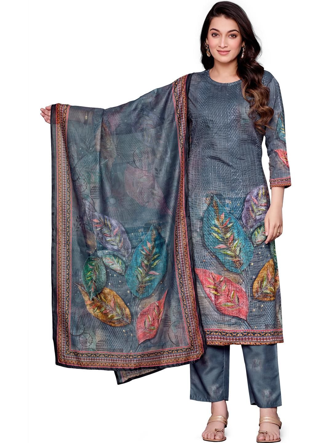 PARVOTSAV Women Floral Printed Empire Kurta with Trousers & With Dupatta