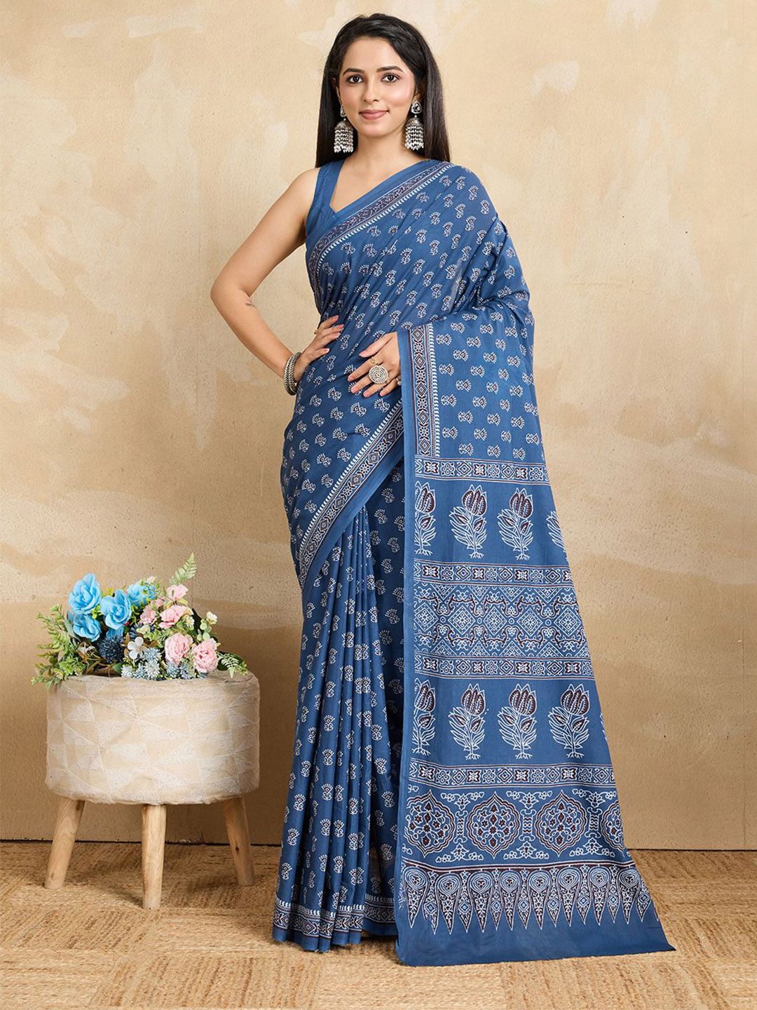 SHANVIKA Ethnic Motifs Printed Pure Cotton Saree-picture-17