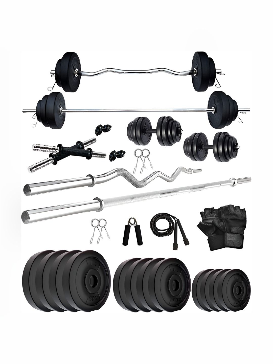 YMD Set Of 10 Plates, Curl rod, Straight rod, & Gym Accessories-image-28