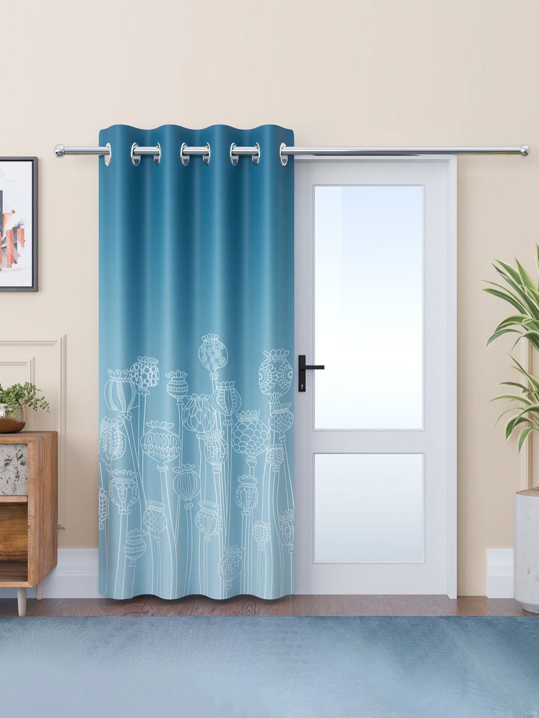 RUBOXA Blue & White Floral Door Curtain-picture-18