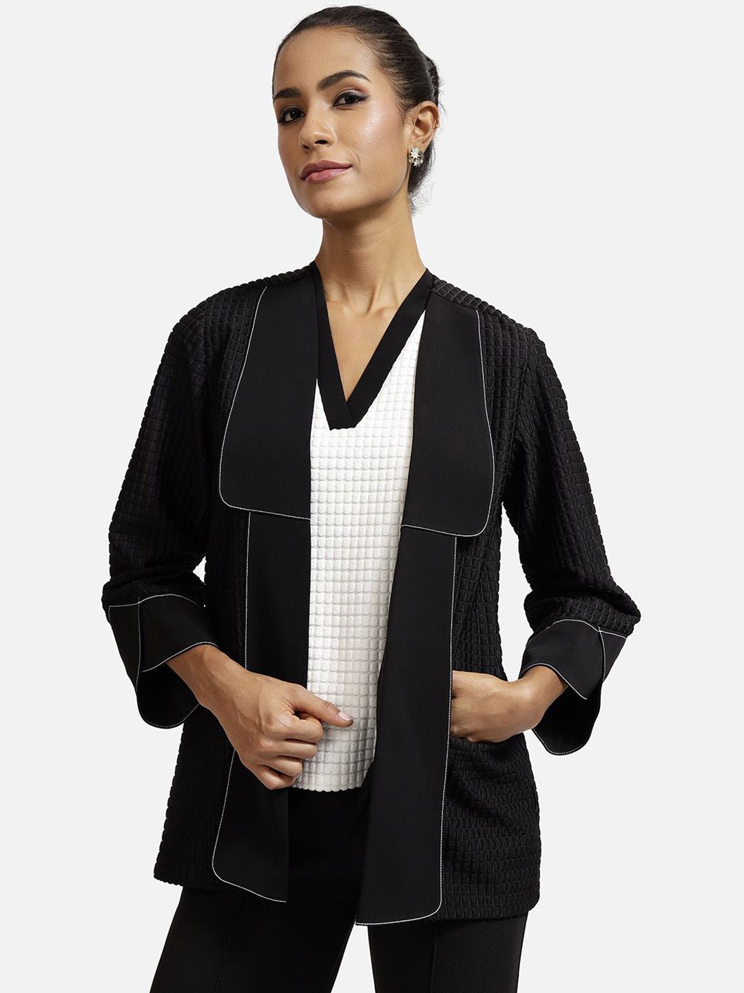 OFFICE & YOU Women Shawl Collar Self Design Formal Cape Jacket-picture-19