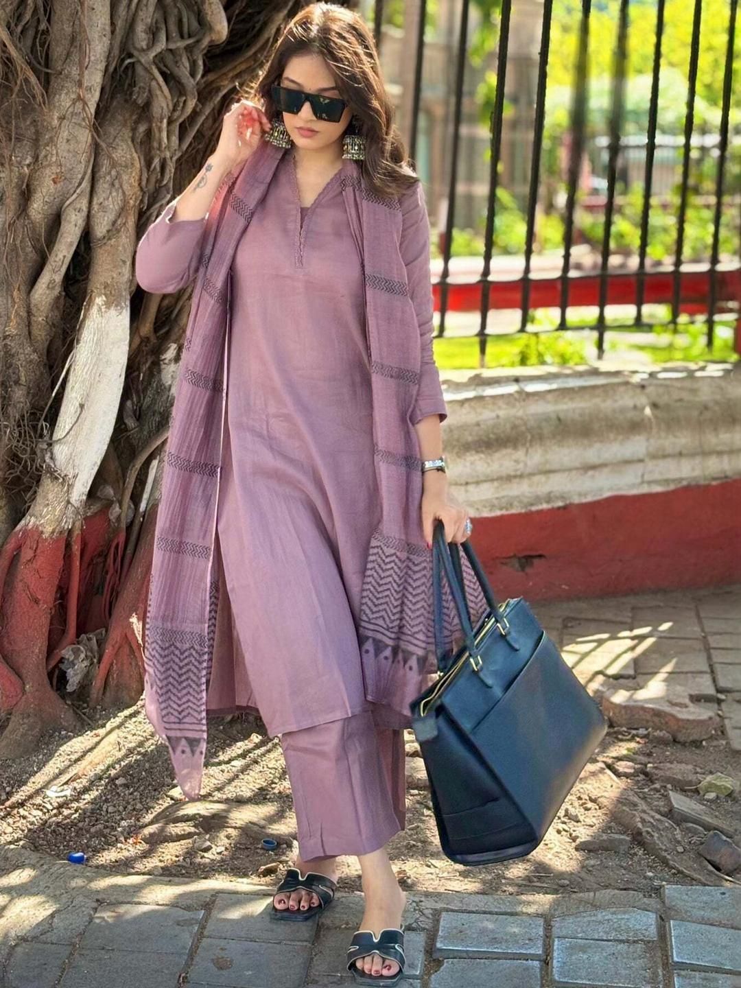 SUPPAR SLEAVE Purple Viscose Rayon Kurta Sets