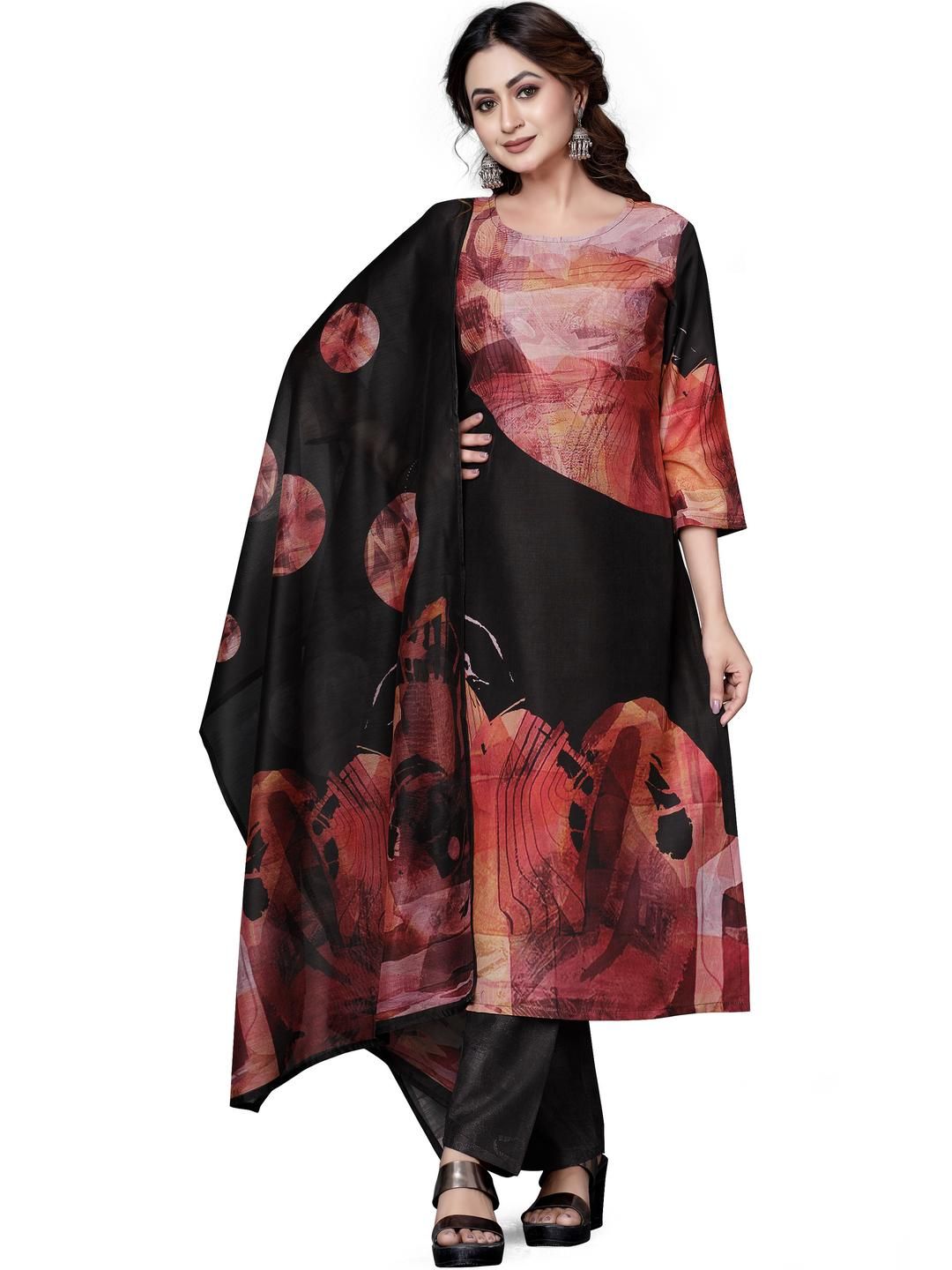 PARVOTSAV Women Printed Empire Kurta with Trousers & With Dupatta