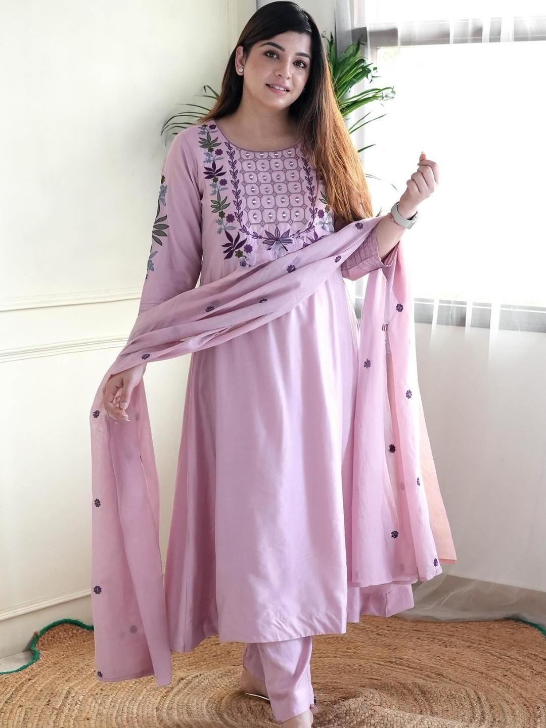 CaniBani Mauve Chanderi Silk Kurta Sets