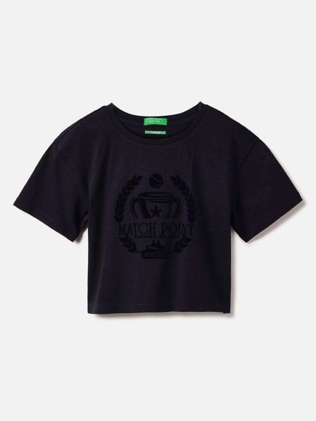 United Colors of Benetton Girls Typography Printed Pure Cotton Crop T-shirt