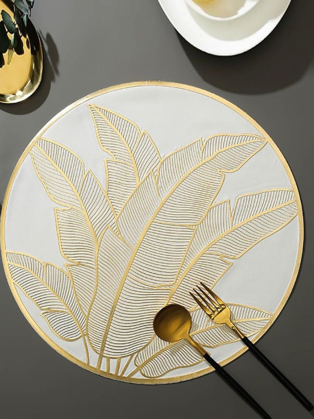 Dakshya Industries 2-Pcs White Printed Round Table Placemats-picture-24