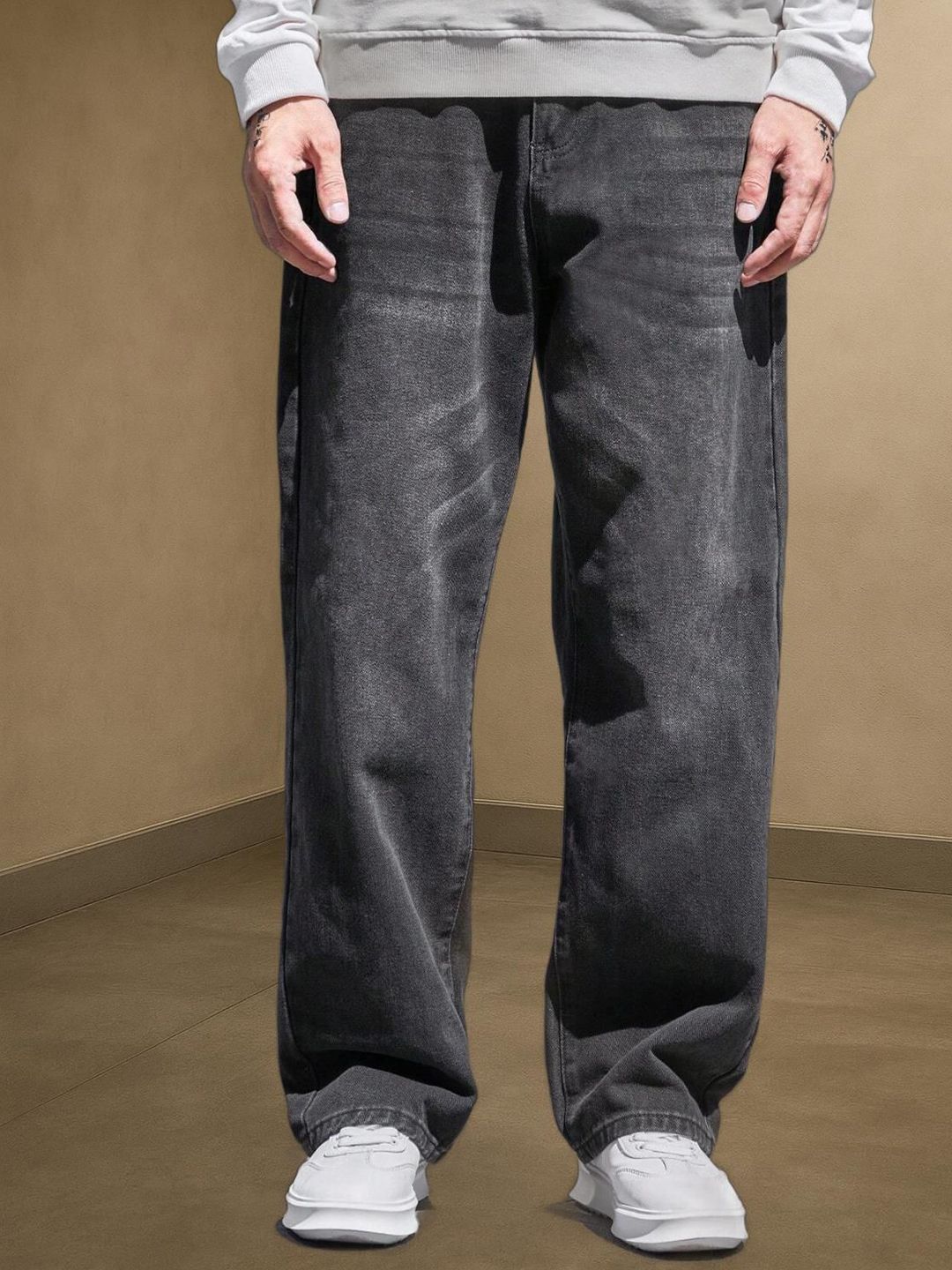 FUDE PRIDE Men Mid-Rise Light Fade Stretchable Denim Baggy Jeans-image-9
