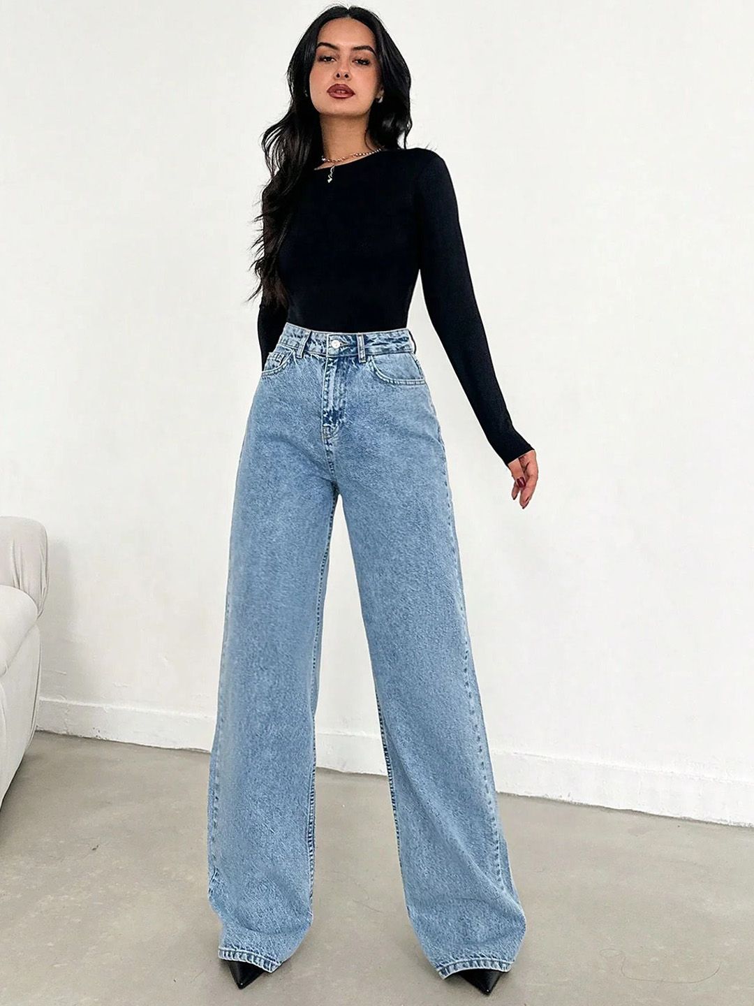 POMPOUS Women Flared High-Rise Light Fade Stretchable Jeans-picture-1