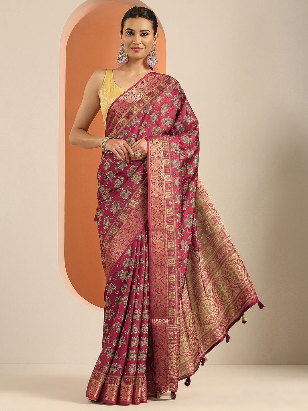Libas Motifs Printed Woven Design Zari Border Saree-picture-25