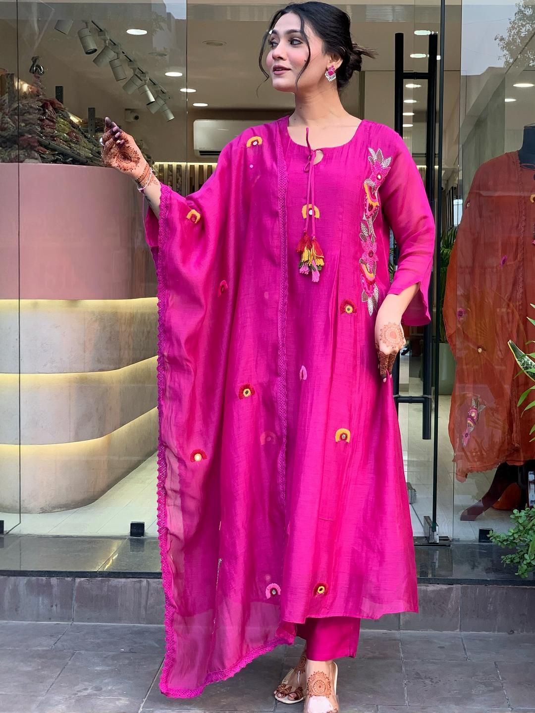 CaniBani Pink Chanderi Silk Kurta Sets