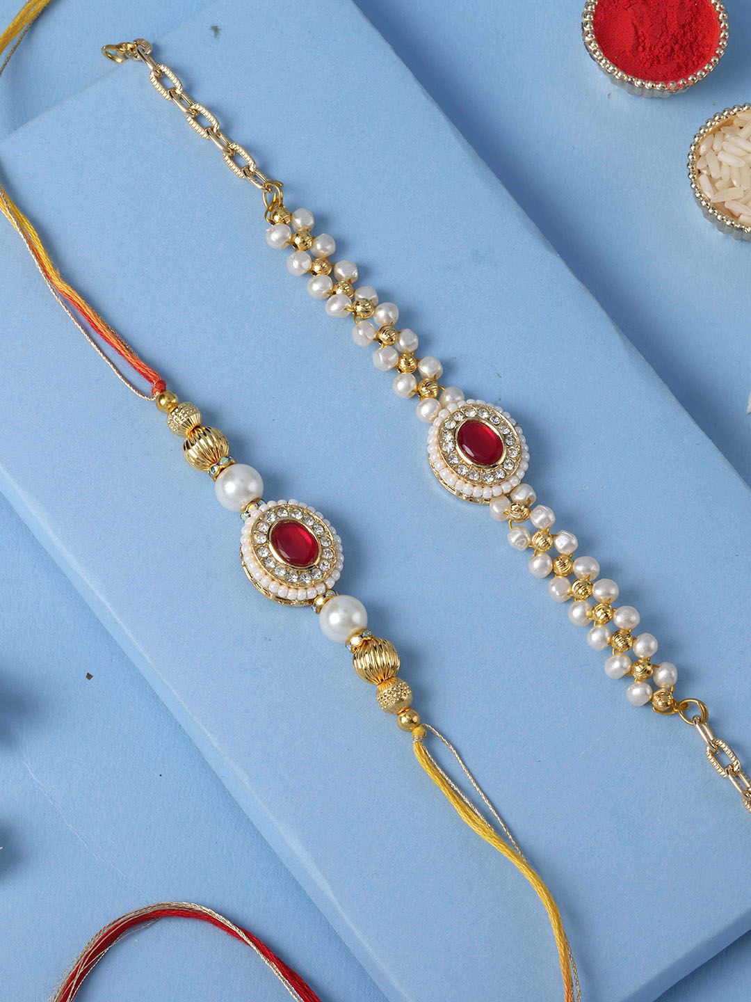 fnp Artificial Stones Studded & Beaded Bhaiya Bhabhi Rakhi-picture-12