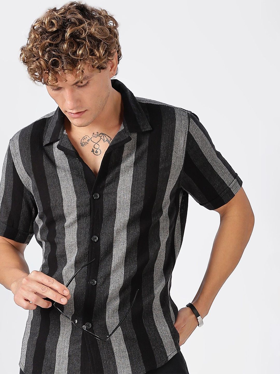Moda Rapido Men Vertical Striped Spread Collar Cotton Casual Shirt-image-29
