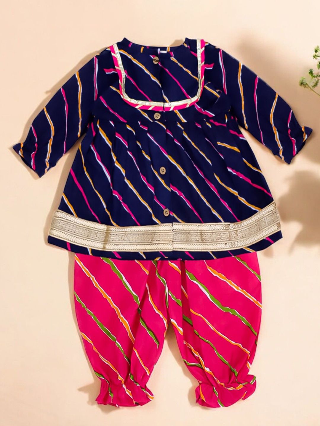 LITTLE GINNIE Girls Bandhani Printed Cotton Kurta with Dhoti Pants