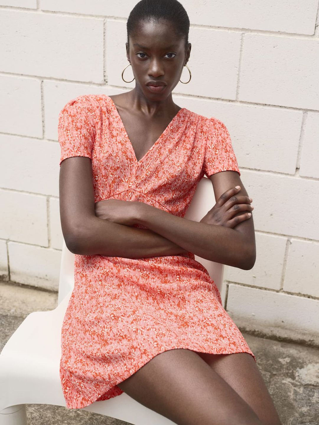 MANGO Floral Print V-Neck Puff Sleeve A-Line Mini Dress-picture-39