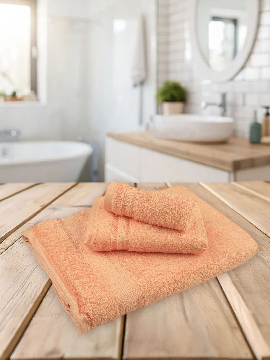 Ramraj Orange 3 Piece Other 500 GSM Towel Set-image-48