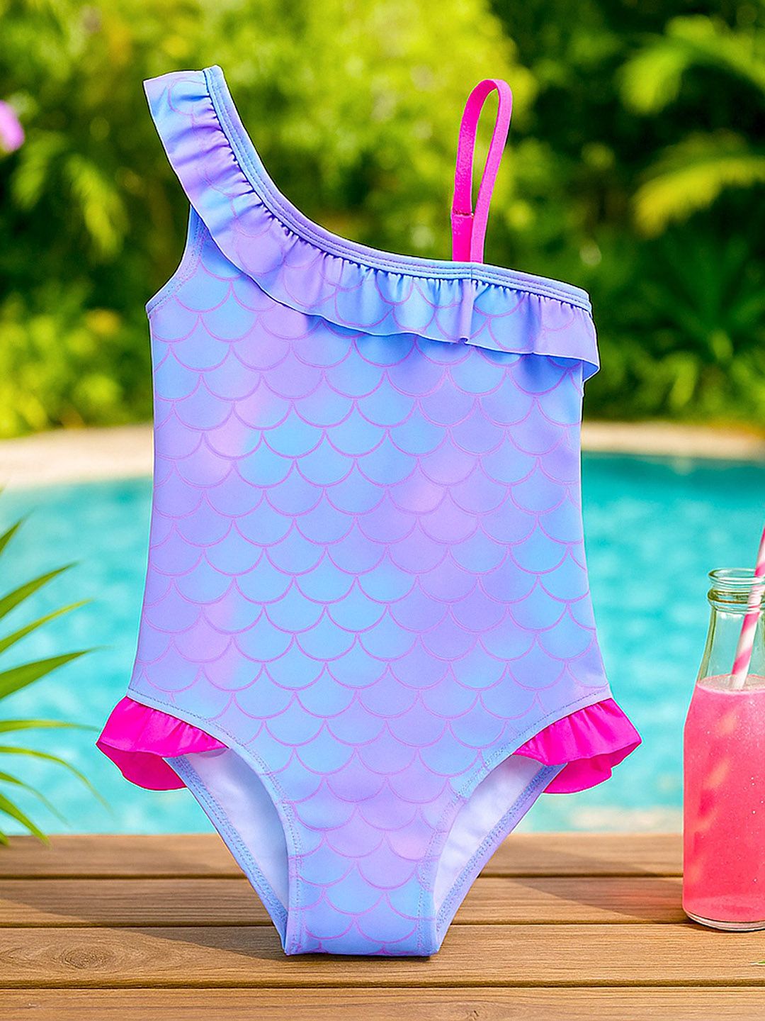 bubble berry Girls Mermaid Scale One-Shoulder Swimsuit-picture-16