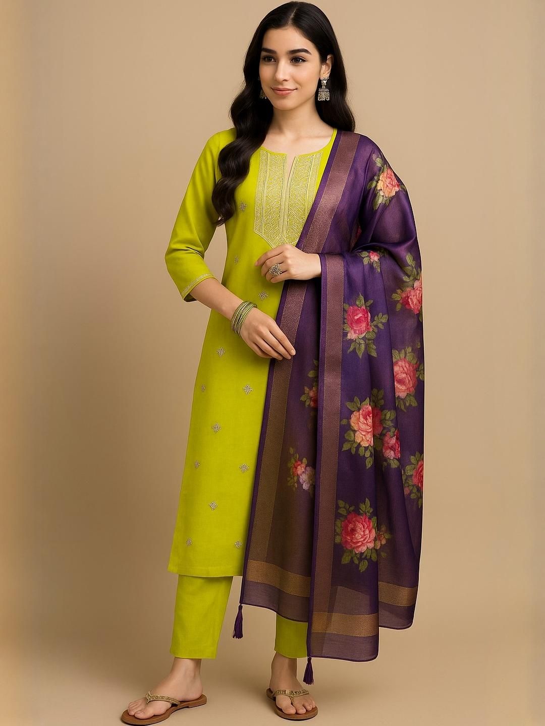 Maruti fab Women Embroidered Regular Kurti with Salwar & With Dupatta