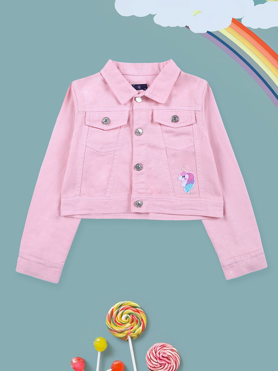 KiddoPanti Girls Spread Collar Solid Lightweight Casual Denim Jacket-picture-10