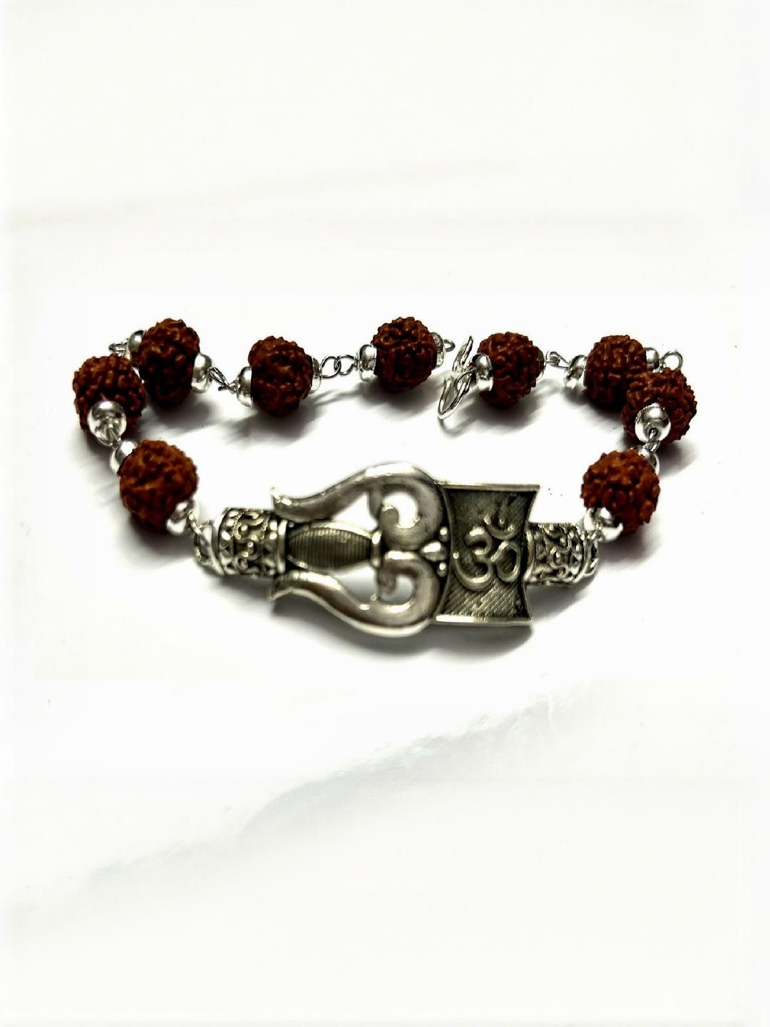 Divine souvenirs Unisex Silver-Plated Rudraksha Beaded Link Bracelet-picture-32
