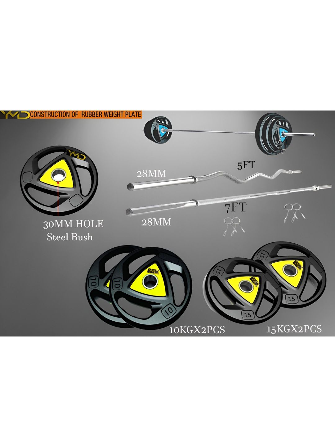YMD Set Of 10 Rods & Plates Home Gym Combo-image-31