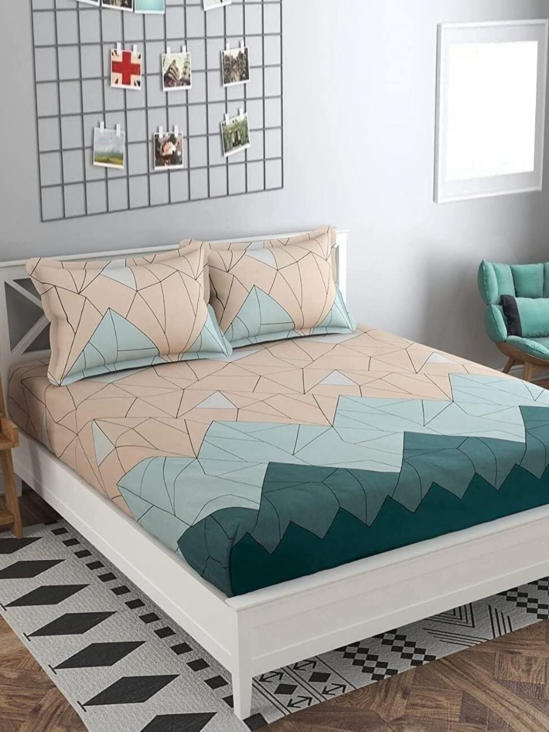 Aura Beige & Peach-Coloured Printed 300 TC Fitted 2 King Bedsheet Set 1.82 m x 1.92 m-image-34