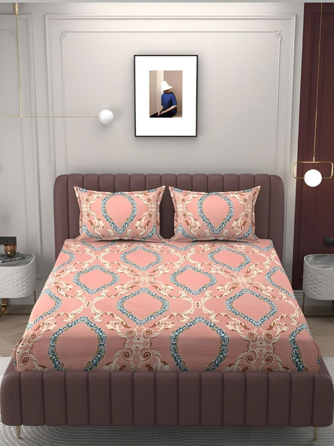 Aura Beige & Grey Geometric Printed 300 TC King Fitted 2 Bedsheet Sets 1.82 m x 1.98 m-image-24