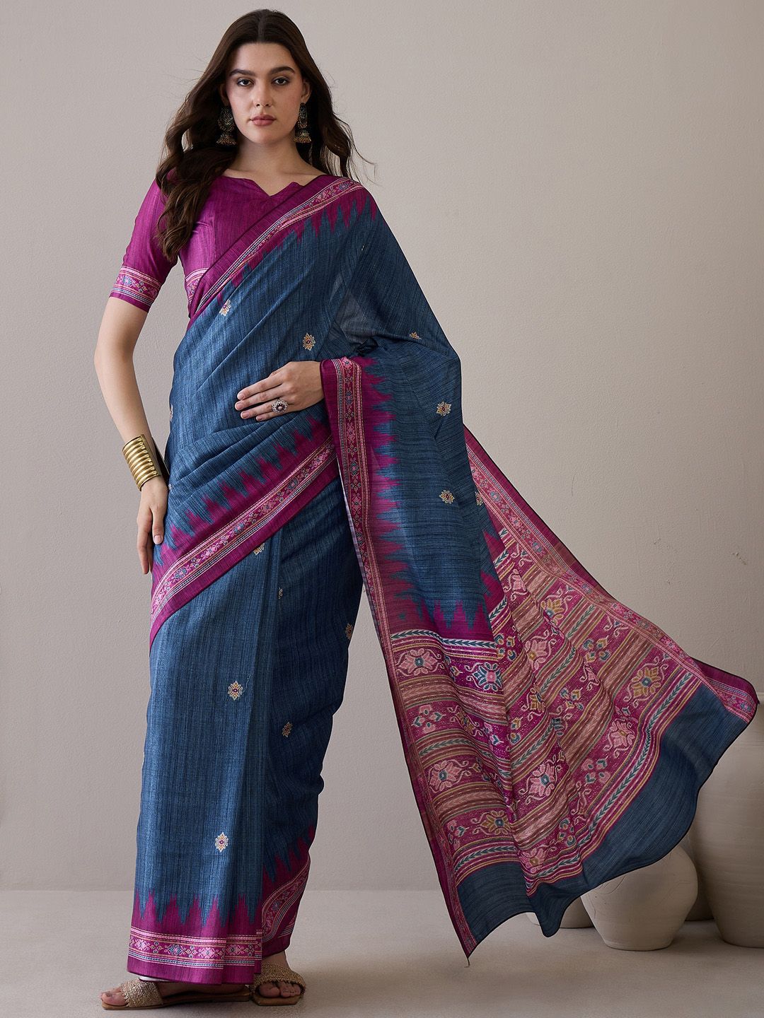 Anouk Rustic Ethnic Motifs Printed Bagru Saree with Blouse Piece-picture-10