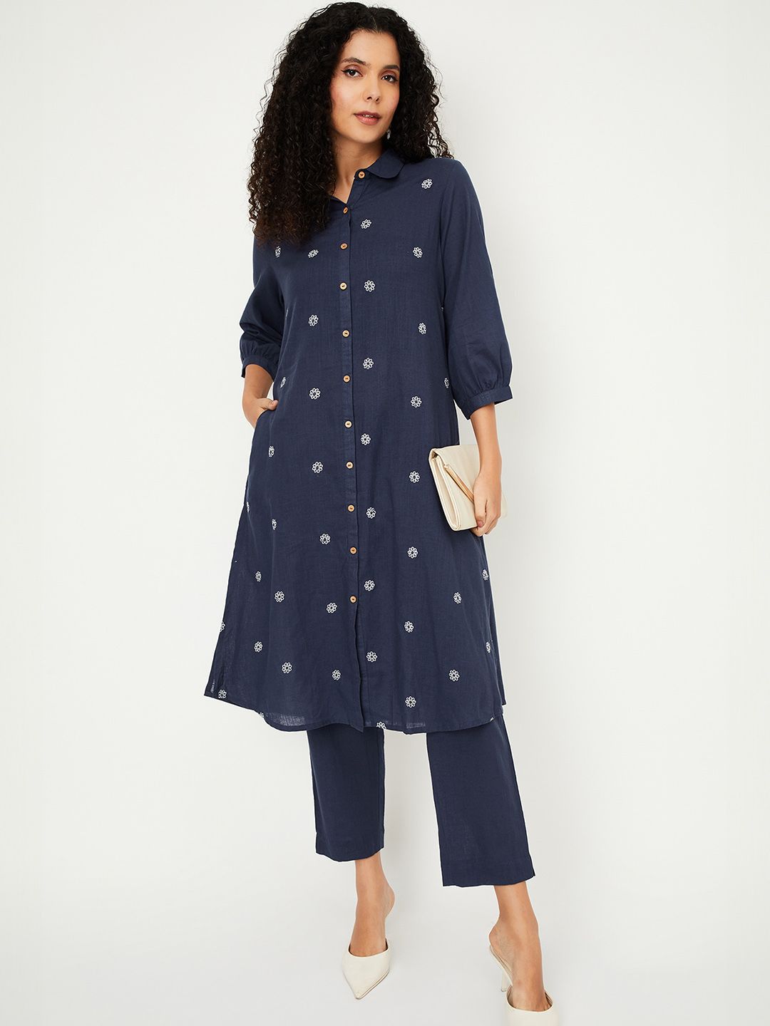 max Women Solid Printed Kurta with Trousers