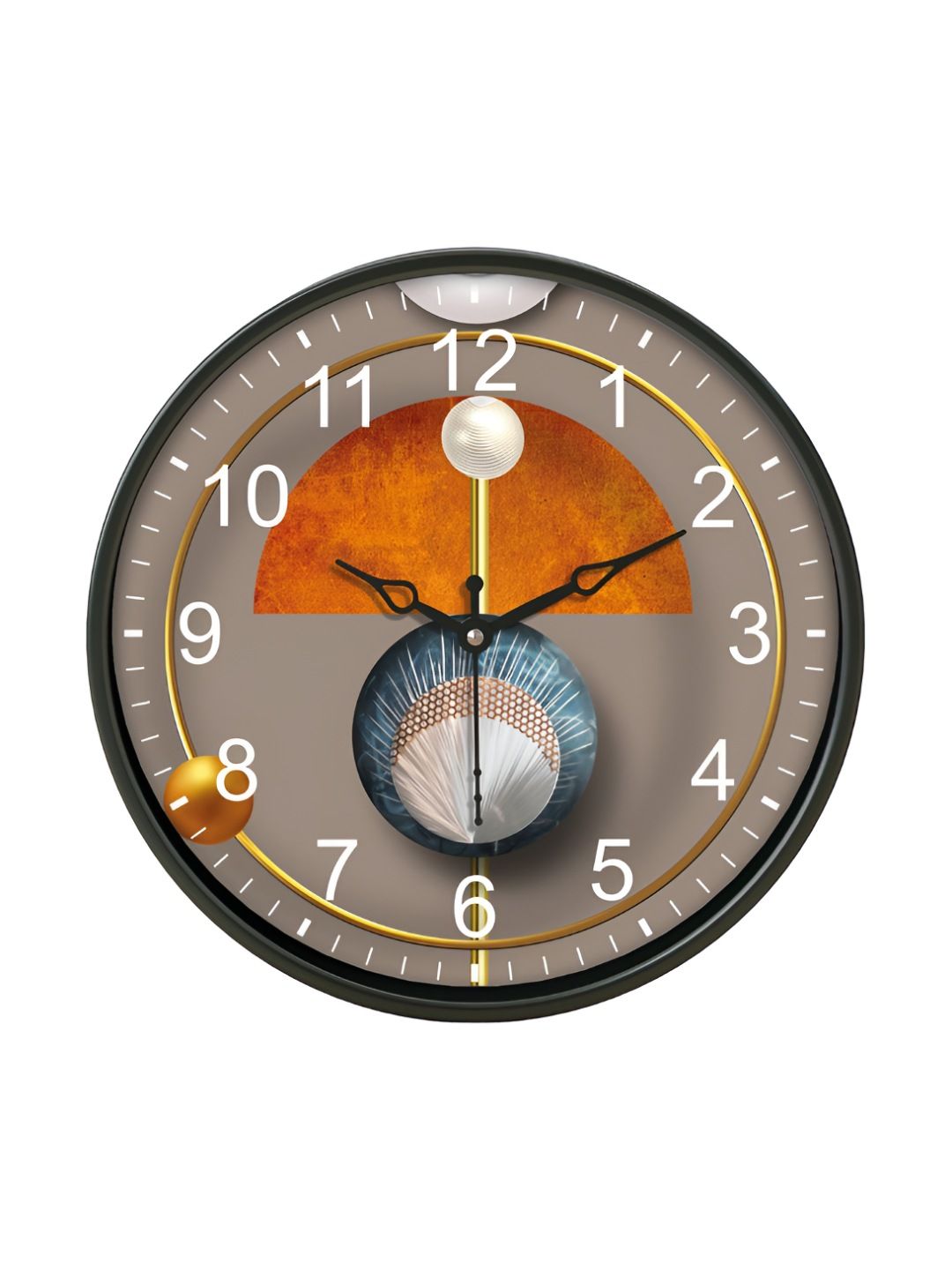 Aura Black & Orange Printed Traditional Wall Clock-image-16