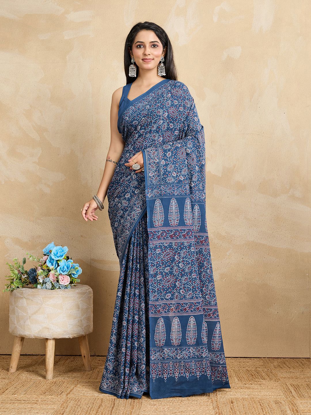 SHANVIKA Ethnic Motifs Printed Pure Cotton Saree-picture-18