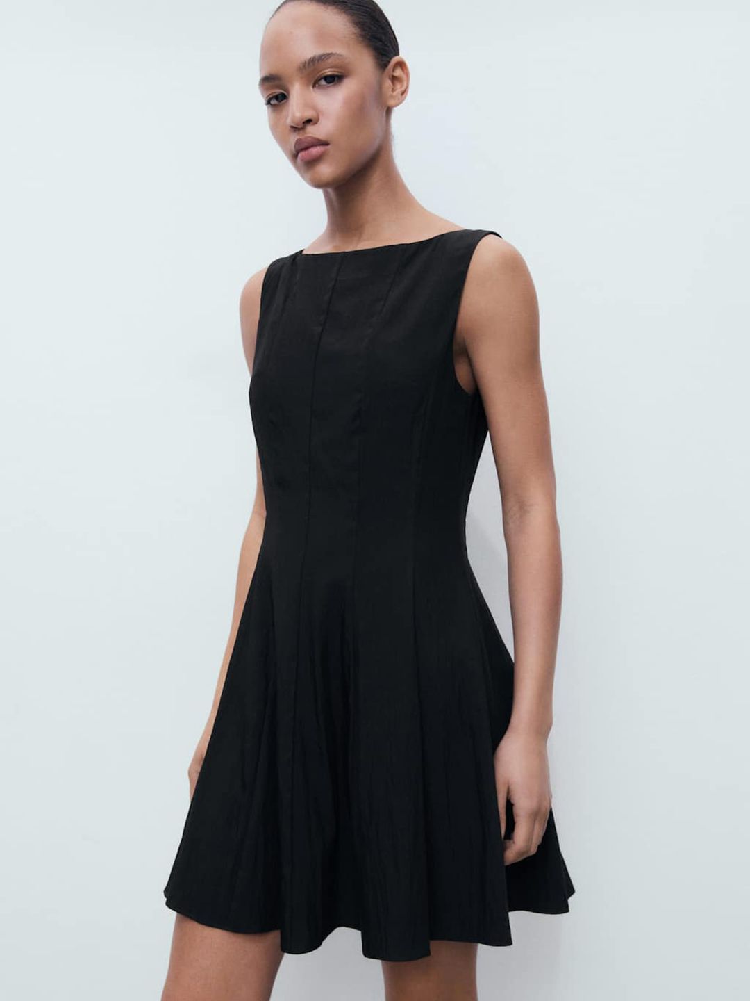 MANGO Boat Neck Sleeveless Pleated Fit & Flare Mini Dress-picture-33