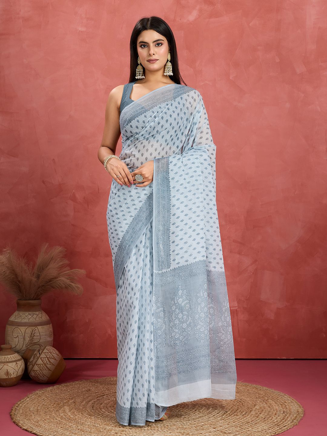 SHANVIKA Ethnic Motifs Printed Pure Cotton Saree-picture-15