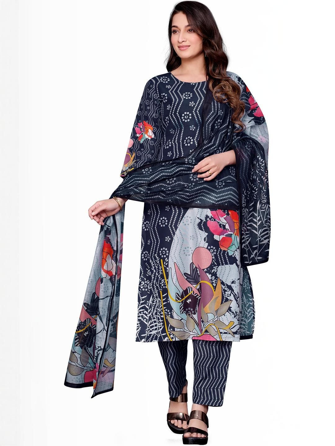 PARVOTSAV Women Bandhani Printed with Trousers & With Dupatta